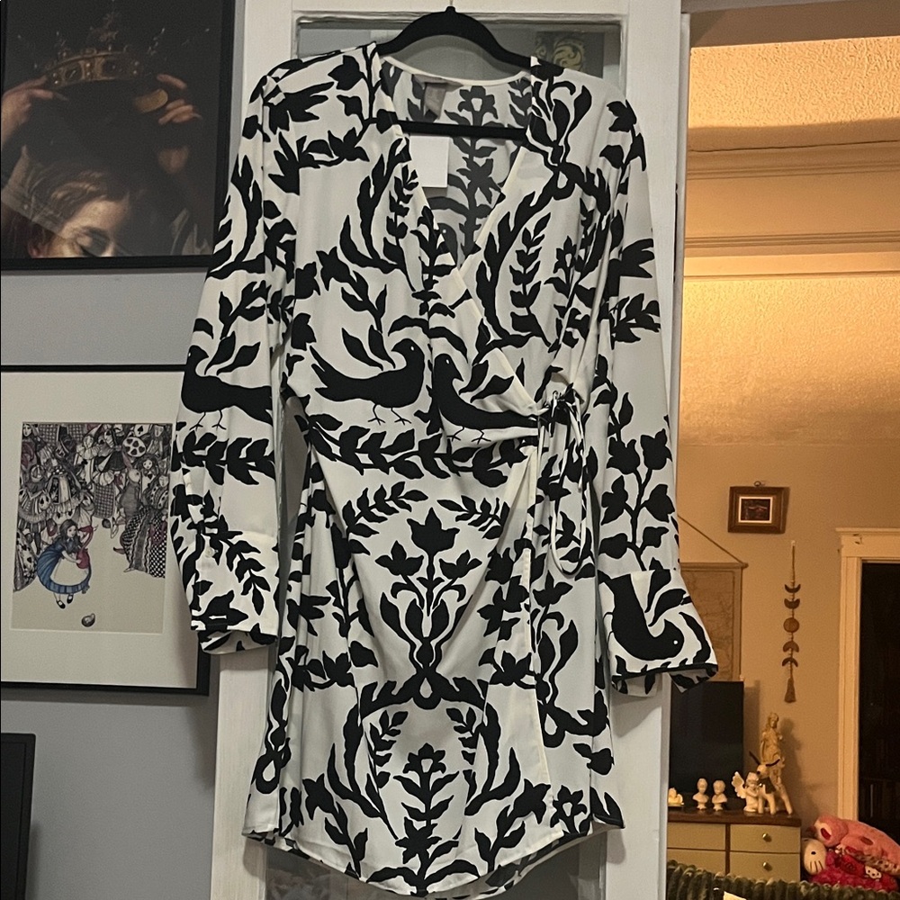 H&M Black and White Wrap Dress NWT
